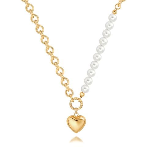 SOFYBJA Saint Benedict Necklace Drop 18K Gold Toggle Medallion Coin Cross Pendant Necklaces Religious Jewelry Catholic Gift for Women - color: heart pearl