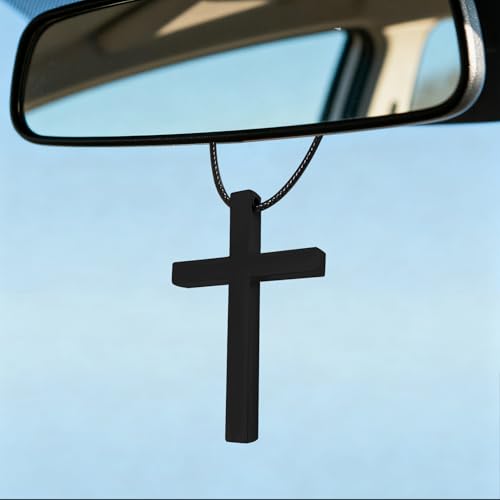 Cross for Car Mirror Hanging, Rearview Mirror Cross, Premium Alloy Cross Car Hanging Ornament, Auto Accessories Metal Vehicle Charm and Pendant Decoration Fit for Truck, Home Decor (Black) - color: Black