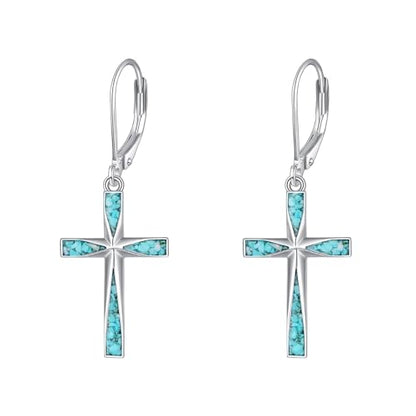 Cross Earrings 925 Sterling Silver Dangle Earring Gifts for Women - style: Origami Turquoise