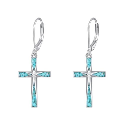 Cross Earrings 925 Sterling Silver Dangle Earring Gifts for Women - style: Origami Turquoise