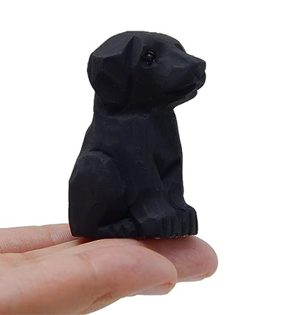 Selsela Hand-Carved Black Lab Figurine - Retriever Wooden Dog Puppy Figurine, Handcrafted Statue, Unique Dog Lover Gift & Home Decor Accent - style: Art Deco