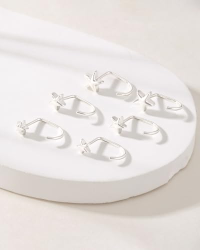 3 Pairs Backless Earrings for Women, Stay Close Half Hoop Earrings - color: Silver-Star 4/5/6mm