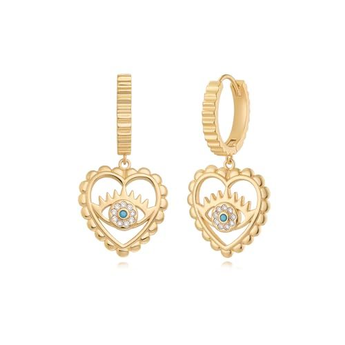 MYEARS Women Earrings Gold Huggie Hoop Dangle Drop 14K Gold Plated Small Simple Hypoallergenic Everyday Jewelry - style: Eye in Heart