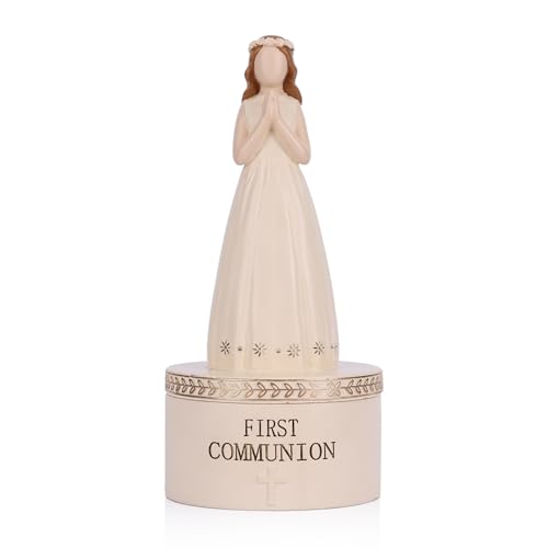 First Communion Gifts for Girls, 1st Holy Communion Gift with Prayerful Girl Figurine and Keepsake Box, Catholic Religious Keepsake, Jewelry Memory Box, First Communion Decor Gift
