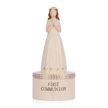 First Communion Gifts for Girls, 1st Holy Communion Gift with Prayerful Girl Figurine and Keepsake Box, Catholic Religious Keepsake, Jewelry Memory Box, First Communion Decor Gift
