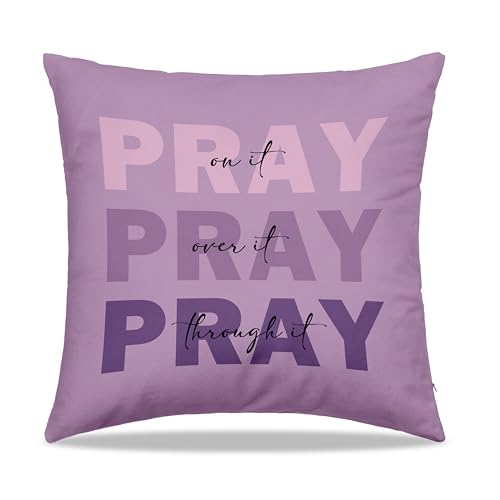 Dibor Purple Christian Throw Pillow Covers 18x18, Religious Bible Verse Pray On Over Through It Decorative Couch Cushion Covers, Christian Gifts for Women, Pillow Case for Home Living Room - color: Purple Pray