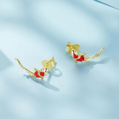 Cute Stud Earrings for Women Dachshund Koi Fish Sea Star Sea Turtle Sea Conch Earrings 14K Gold Plated Dainty Stud Earring funky Jewerly - color: Gold Koi Fish