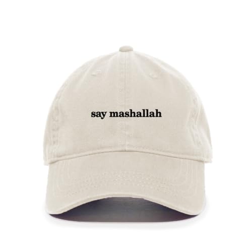 DSGN By DNA Say Mashallah Embroidered Hat Islamic Muslim Faith Inspired Cotton Baseball Cap Adjustable Dad Hat for Men&Women - color: Putty