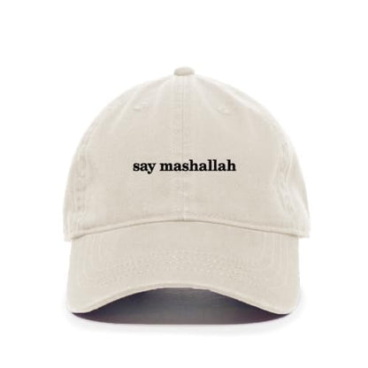DSGN By DNA Say Mashallah Embroidered Hat Islamic Muslim Faith Inspired Cotton Baseball Cap Adjustable Dad Hat for Men&Women - color: Putty