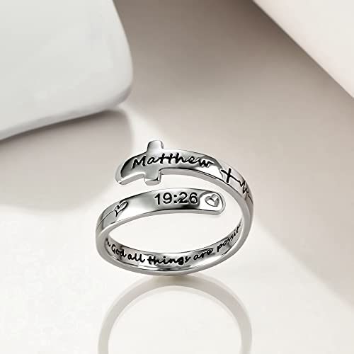 POPLYKE Cross Rings Sterling Silver Faith Adjustable Wrap Rings for Women Inspirational Jewelry Gifts - color: Silver