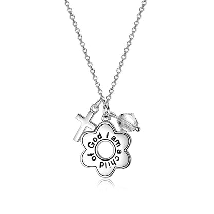 AOBOCO 925 Sterling Silver I Am a Child of God Daisy Necklace Jewelry Birthday Birthday Baptism Communion Gifts for Girls - color: Simulated Diamond