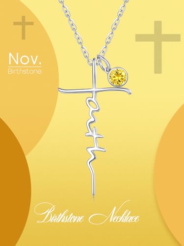 Faith Necklace White/Rose/Gold Birthday Gifts for Wife Her - color: White Gold-11-November