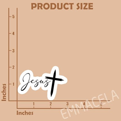 (3PCS) Jesus Sticker - Christian Faith Waterproof Vinyl Decal for Books, Laptops, Tumblers, Water Bottles, Scrapbooks, Size 3" x 2.1" - color: Jesus With Cross Black