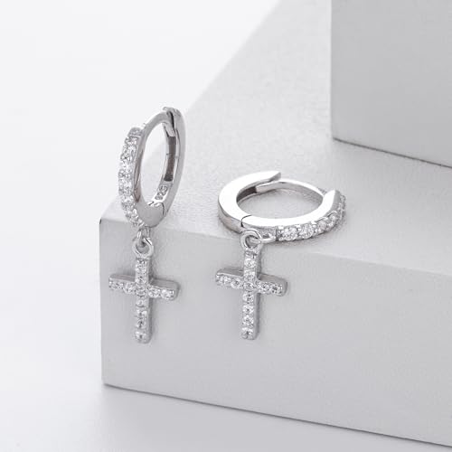 SUYACS Dainty 14k Gold Plated Cross Drop Dangle Earrings for Women - color: Style 3-Silver