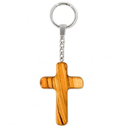 Bethlehem Olive Wood Cross Keychain – Handmade Holy Land Christian Wooden Key Ring Religious Gift