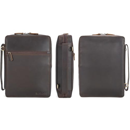 Polare Full Grain Cowhide Leather Bible Cover Church Bag Bible Protective Book Holder Carrying Case Folder Organizer Portfolio (Dark Brown with Shoulder Strap) - style: Dark Brown with Shoulder Strap
