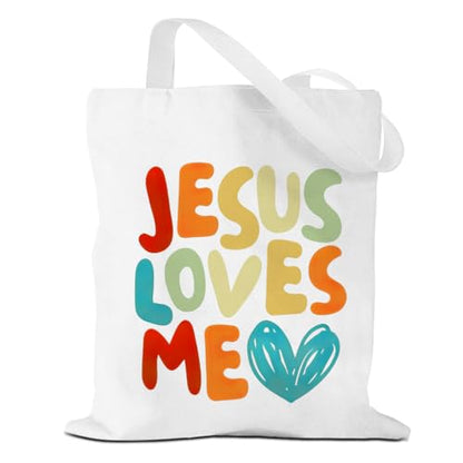 VICBOU Bible Verse Canvas Tote Bag Religious Christian Gifts for Women Men Faith Canvas Tote Reusable Grocery Bag - color: Jesuslovesme