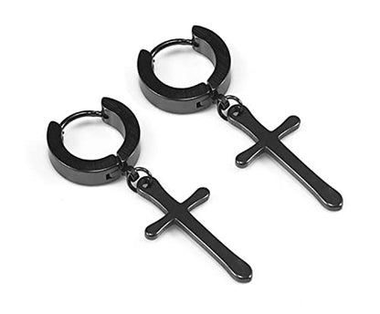 Stainless Steel Cross Earrings Set for Men Women Dangle Hinged Men Women Earrings Silver Gold Black - color: 1 Pari Black (NEW)