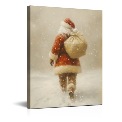 Vintage Christmas Decorations - Winter Holiday Santa Claus Wall Art Picture Painting Artwork - Indoor Classic Christmas Gifts Decor for Wall Table Mantel Home Farmhouse 8"x10" Framed - color: Santa 02
