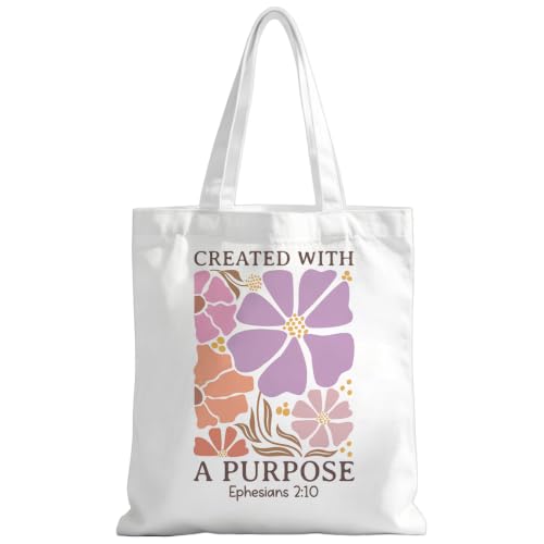 Christian Tote Bag Religious Gifts Canvas Bags for Women Men Shopping Work Gym Picnic Travel - color: Created With a Purpose Ephesians 2:10