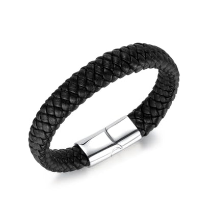 Kim Carrey Italian Handmade Leather Bracelets for Men - color: Black Braid, size: 8.2"