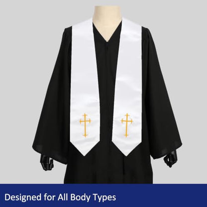 Clergy Stole, Choir Stole with Cross Embroidery 60'' - color: White