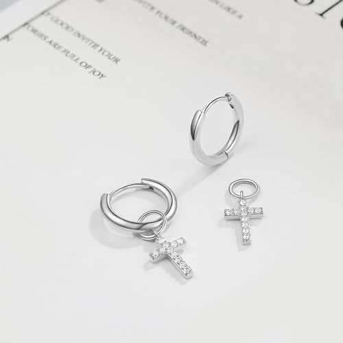 DAILY VIBES Cute Butterfly Star Cross Heart CZ Dangle Earrings for Women - color: Silver Cross CZ