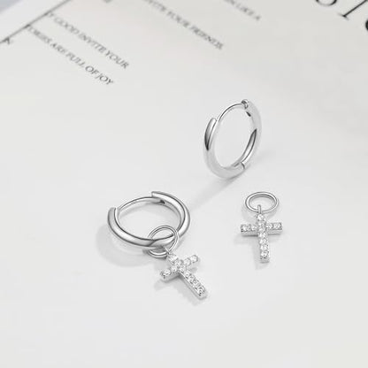 DAILY VIBES Cute Butterfly Star Cross Heart CZ Dangle Earrings for Women - color: Silver Cross CZ