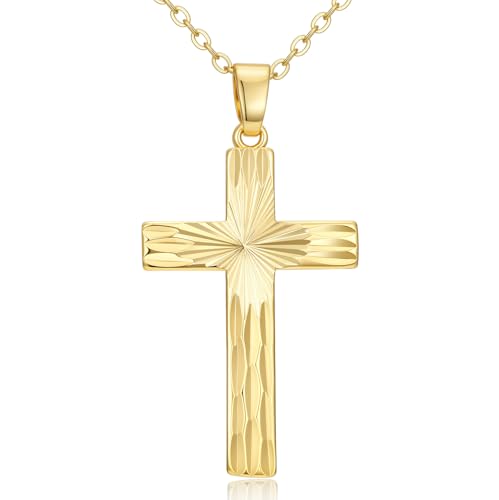 14k Gold Cross Necklace Women Elegent Gold Cross Pendant Necklace Dainty Faith Religious Necklace Jewelry Gift, 18 inches Chain, Gift Box