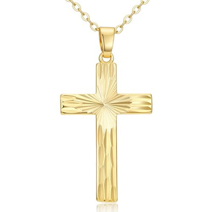 14k Gold Cross Necklace Women Elegent Gold Cross Pendant Necklace Dainty Faith Religious Necklace Jewelry Gift, 18 inches Chain, Gift Box
