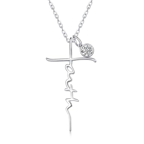 Faith Necklace White/Rose/Gold Birthday Gifts for Wife Her - color: White Gold-04-April