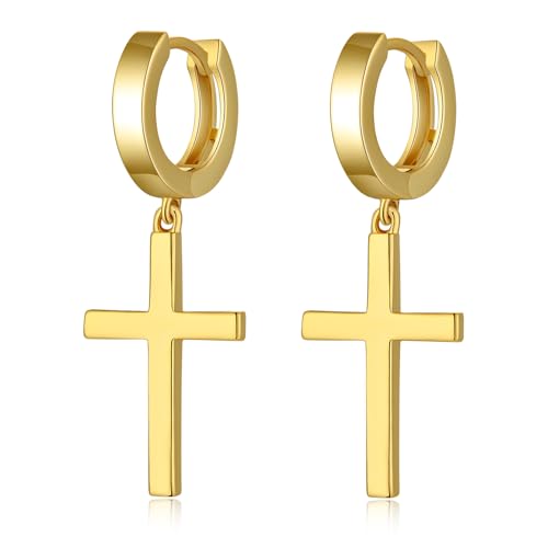 Jianhanzb S925 Sterling Silver Cross Earrings for Women Men - color: A: yellow