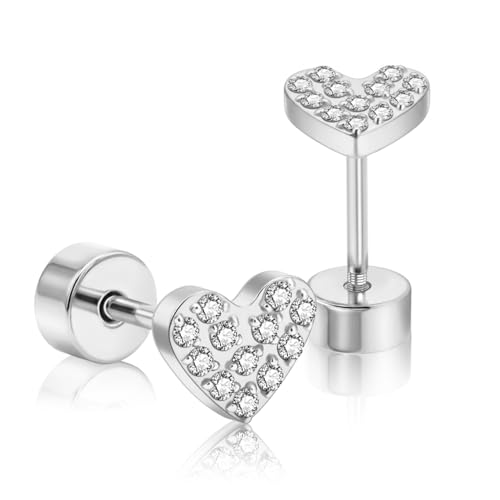 XUU 20G Flat Back Stud Earrings ASTM F136 Titanium - color: silver Heart