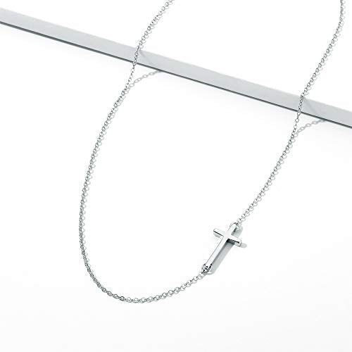 M MOOHAM Cross Necklace for Women Girls, Dainty 14K Gold Plated Cross Pendant Necklace Sideways Cross Choker Layered Necklaces for Women Girls - color: Sideways Cross Silver