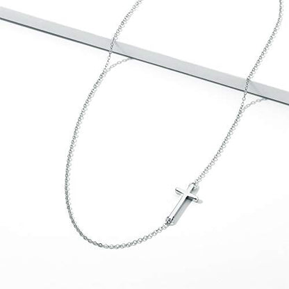 M MOOHAM Cross Necklace for Women Girls, Dainty 14K Gold Plated Cross Pendant Necklace Sideways Cross Choker Layered Necklaces for Women Girls - color: Sideways Cross Silver
