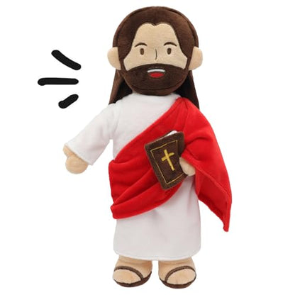 Yelakey Jesus Plush - 13.4“ Voice Jesus Plush Toy Speaking 20 Bible Verses and Singing 3 Bible Songs, Religious Stuffed Doll for Kids, Christian Easter Gift for Church and Sunday School - color: Brownred