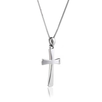 Sterling Silver Cross Necklace for Women 925 Sterling Silver Polished Curved Cross Pendant Necklace Handmade Crosses Religious Jewelry Gift