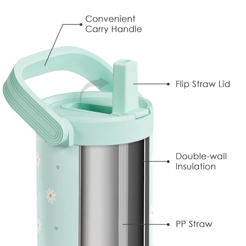 SANDJEST Daisy Stainless Steel Straw Lid Tumbler 30oz with Carry Handle for Women Girls, Insulated Travel Coffee Cup, Gift for Sports Outdoor Workout Christmas Birthday (Mint) - color: Daisy 2