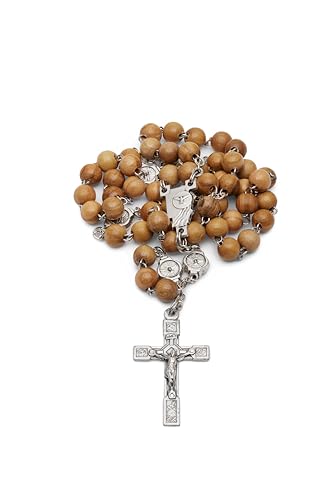 Mondo Cattolico Rosary Beads catholic for Women and Men from Vatican, Confirmation Catholic Rosary in Olive Wood Beads and Holy Spirit Center Medal - Perfect gifts