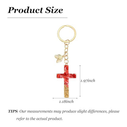Angyape Cute Christian Cross Keychain for Women Purse Bag Charms Car Key Rings Accessories Flower Design Jesus Faith Gifts - color: H：red