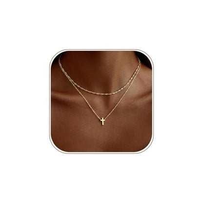 Cross Necklace for Women 14K Gold Silver Plated Small Cross Necklace Dainty Cross Pendant Choker Simple Trendy Cute Sideway Cross Charm Chain Necklaces for Women Trendy Christian Baptism Religious Faith Jewelry Gifts - size: Gold-104