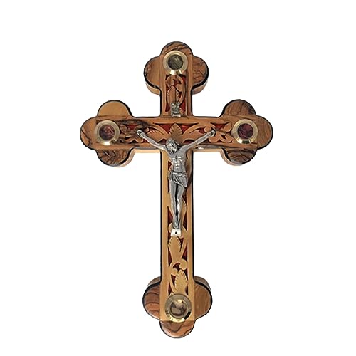 iHoly Land Crafts Mother of Pearl Olive Wood Crucifix Wall Cross, 9" x 6" - size: 9"L x 6"W