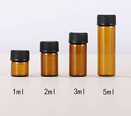 12 Pack Set Brown Screw Cap Glass Bottle Small Mini Empty Oil Amber Vial (5ml) - style: 5ML