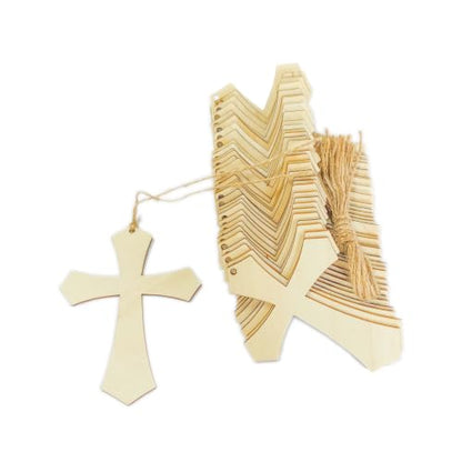 36 Pack 4.5X3.5 Inch Unfinished Wood Cross Wood Cutouts Shaped Cross with Jute String for DIY Profect and Crafts
