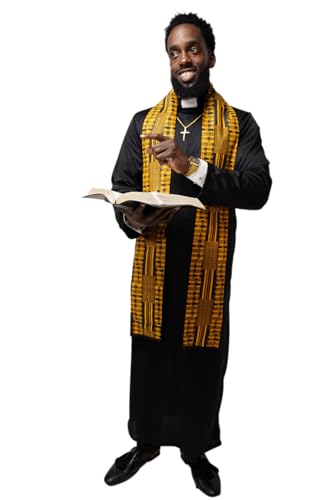 Dupsie's Kente African Print Church Clergy Pastor Choir Stole/Sash with Fringes - color: Gold