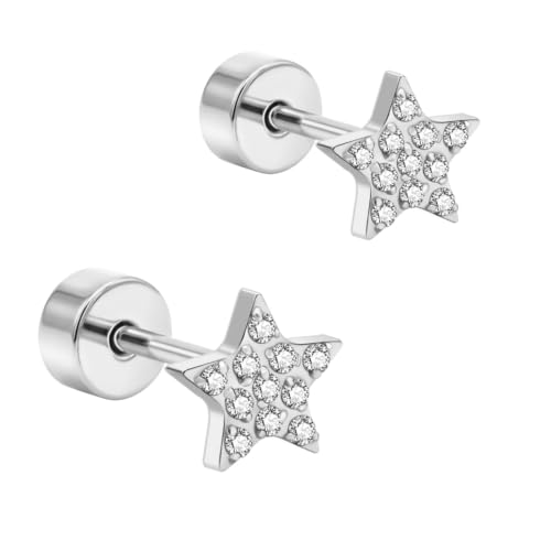 XUU 20G Flat Back Stud Earrings ASTM F136 Titanium - color: silver star