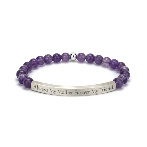 Amethyst Christian Bracelet for Women, 18K Gold Plated Bible Verse Jewelry, Inspirational Religious Faith Gift, Scripture Jewelry for Encouragement & Strength - color: Always My Mother Forever My Friend-Amethyst Agate Silver
