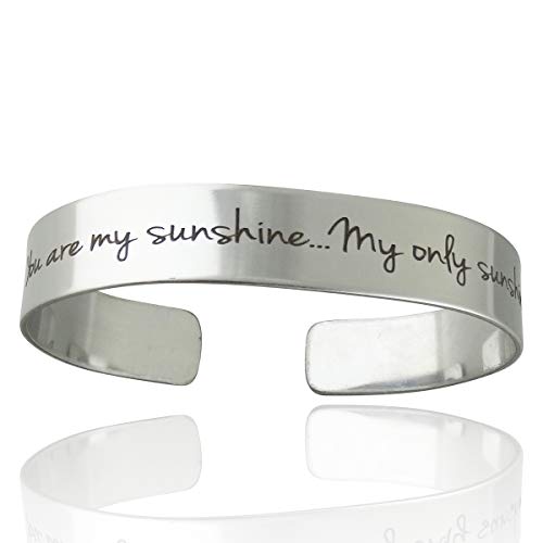 FashionJunkie4Life 925 Sterlin Silver and Stainless Steel Open Cuff Bracelet - color: You are My Sunshine - Wide