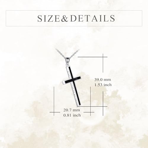 YFN Cross Necklace Sterling Silver Religious Cross Pendant Jewelry Christian Gifts for Women Men - style: C. Black Onyx Engraved
