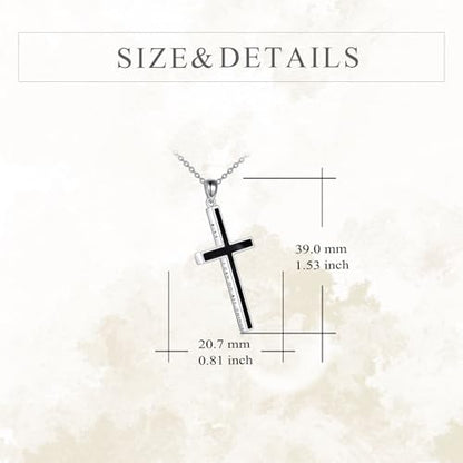 YFN Cross Necklace Sterling Silver Religious Cross Pendant Jewelry Christian Gifts for Women Men - style: C. Black Onyx Engraved